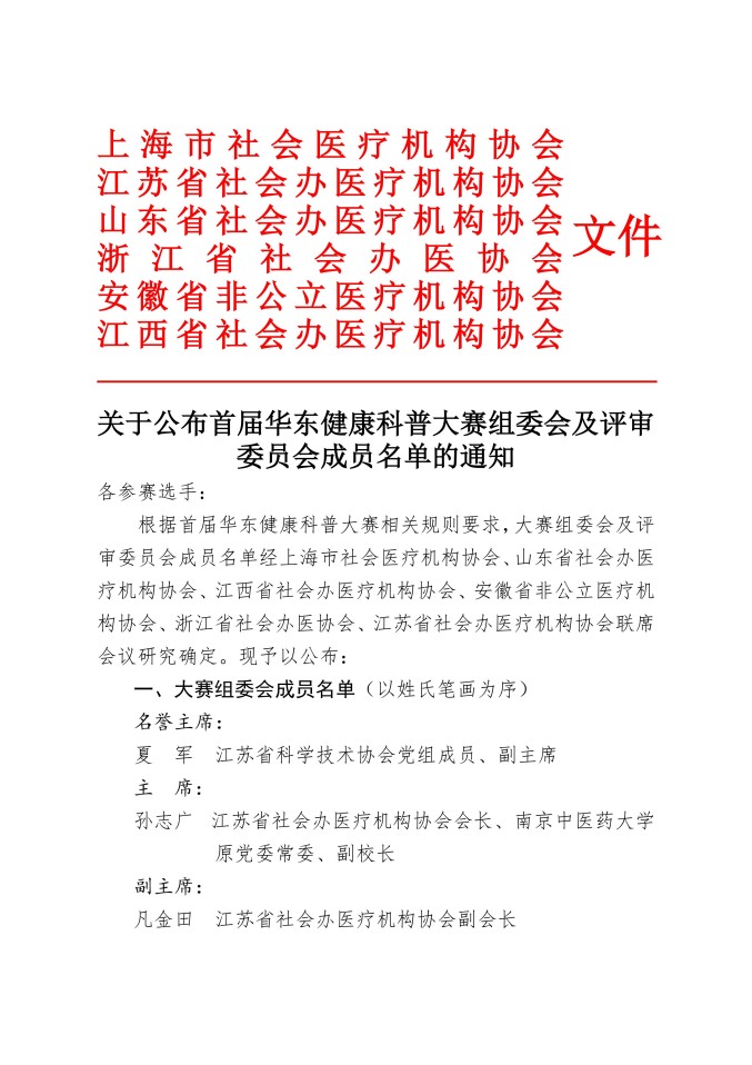 关于公布首届华东健康科普大赛组委会及评审委员会成员名单的通知_01.jpg